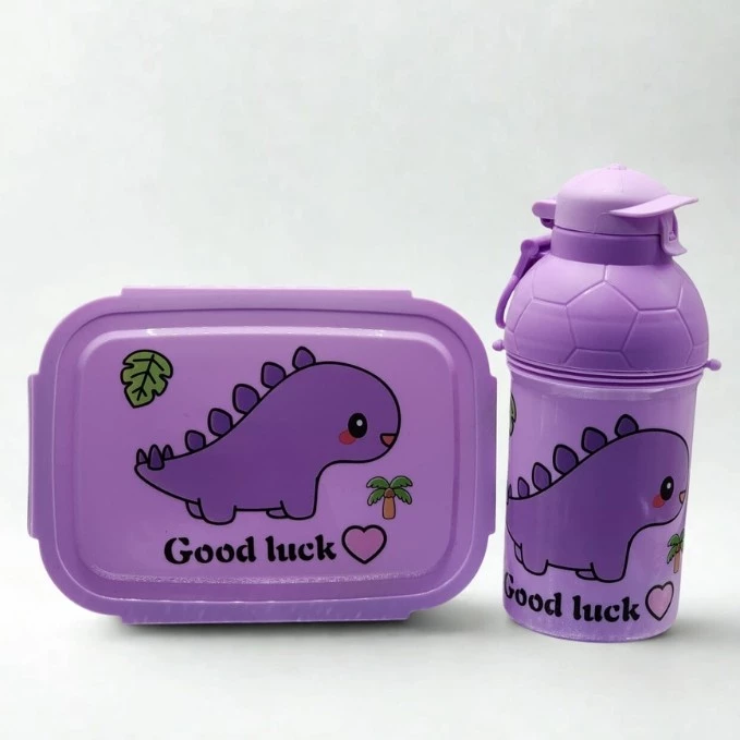 Kit Marmita Dino Completo com Divisórias Internas e Garrafa com Vedação Antivazamento